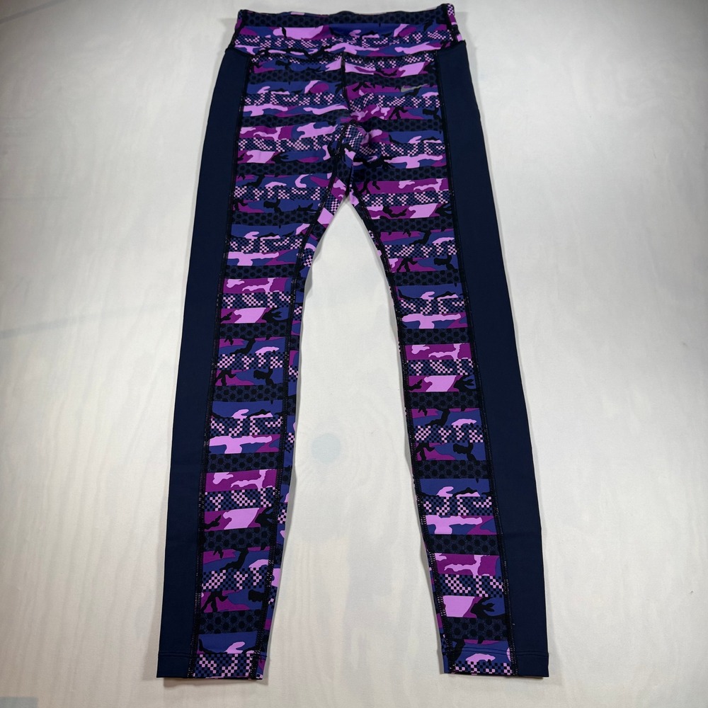 Nike Dri-FIT Running Leggings Womens S Purple Camo Checkered Tights Activewear
